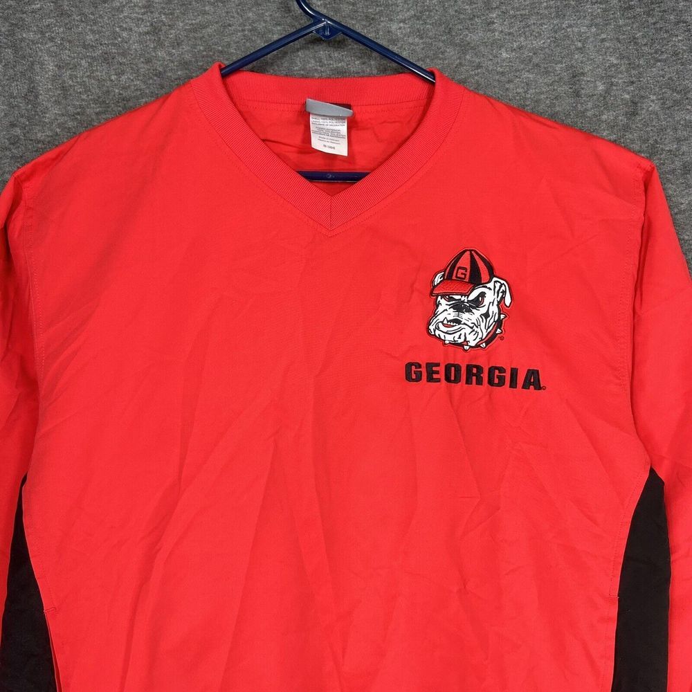 University of Georgia Pullover Mens M Red windbreaker vneck old logo